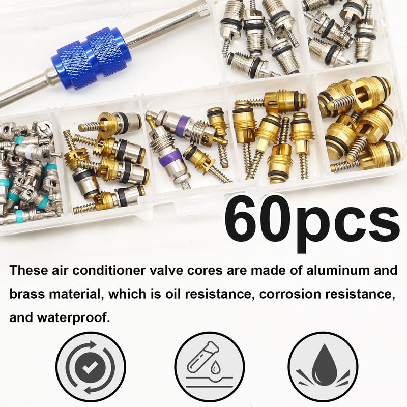 TWTADE 60PCS Car Air Conditioner Valve Core Accessories with Remover Tool Assortment Kit R12 R134a Refrigeration Tire Valve Stem Cores Repair Kit H-021-R12 - Image 4